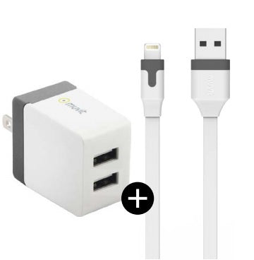 Wall Charger Lightning 2.4A w/Extra USB White - Unwired Solutions Inc