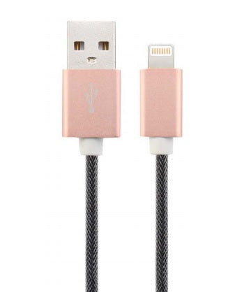 Braided Charge/Sync Cable Lightning 3ft Rose Gold - Unwired Solutions Inc