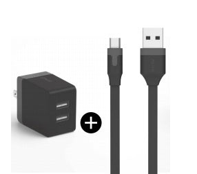 Wall Charger Micro USB 2.4A w/Extra USB Black - Unwired Solutions Inc