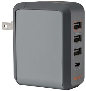 Wall Charger 4-USB port w/Extra USB C port Grey - Unwired Solutions Inc