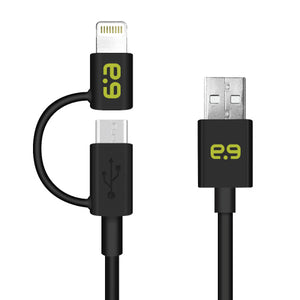 2-in-1 Charge/Sync Micro USB/Lightning Cable 4ft BK - Unwired Solutions Inc