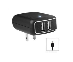 Dual USB Wall Charger Micro USB 2A Black - Unwired Solutions Inc