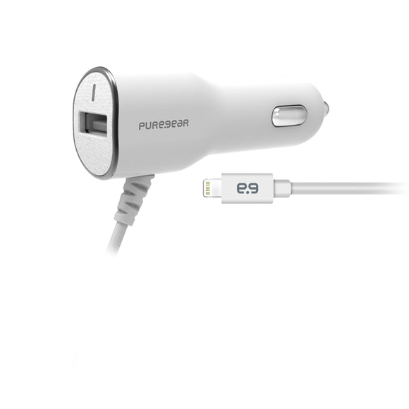 Lightning Corded Car Charger 3.4A White - Unwired Solutions Inc