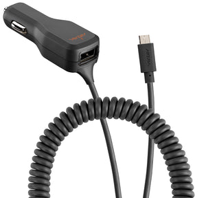 Corded Car Charger w/extra Micro USB 3.4A Black - Unwired Solutions Inc