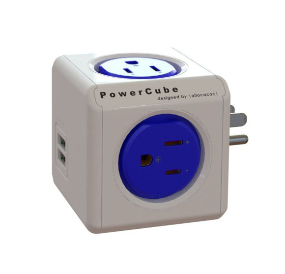 PowerCube Original 4 outlets 2 USB Blue - Unwired Solutions Inc