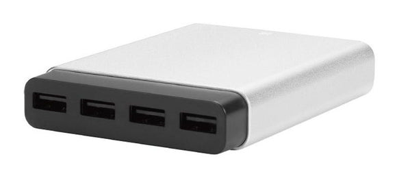 AluCharge 4-port USB charger Silver - Unwired Solutions Inc