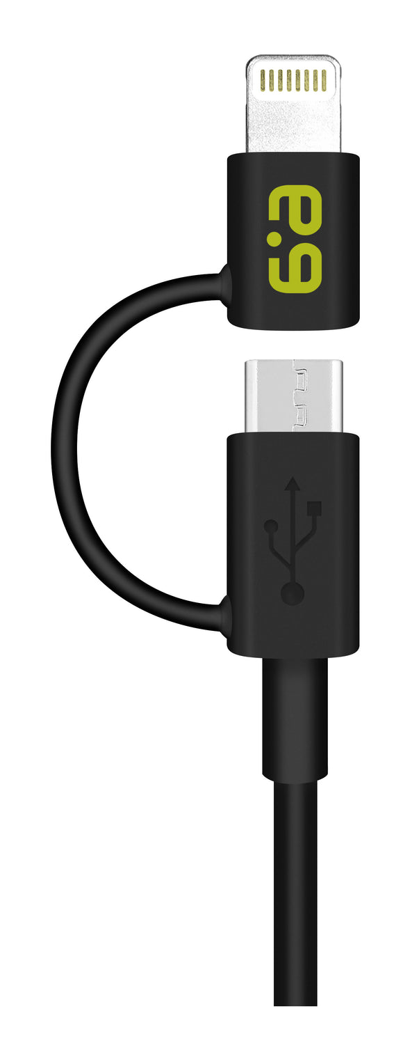2-in-1 Charge/Sync Micro USB/Lightning Cable 9in BLK - Unwired Solutions Inc