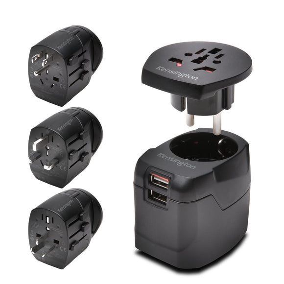 International Travel Adapter w/ Dual USB Ports Black - Unwired Solutions Inc