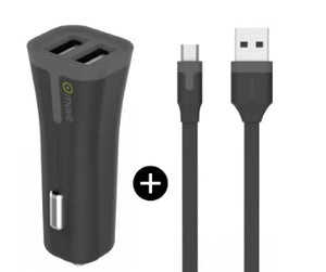 Car charger Micro USB 3.4 w/Extra USB Black - Unwired Solutions Inc