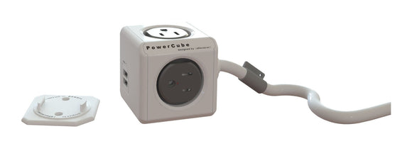 PowerCube Extended 4 outlets 2 USB 5' cord Grey - Unwired Solutions Inc