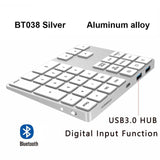Aluminum Alloy Bluetooth Wireless Keypad with USB HUB Digital Input Function for Android, Windows, iOS and MacOS